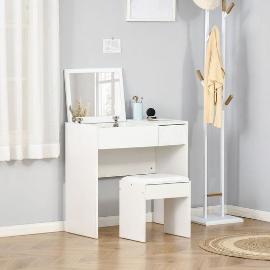 Elegant White Vanity Set with Padded Stool - Stylish & Space-Saving Solution!