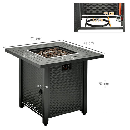 Stylish Square Propane Fire Pit Table with Rattan Design & Smokeless Flame