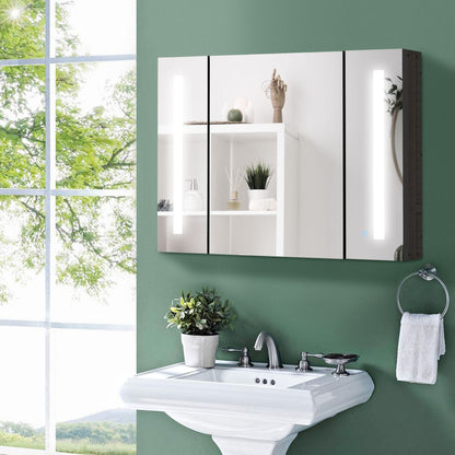 LED Illuminated High Gloss Black Bathroom Mirror Cabinet with Adjustable Shelves
