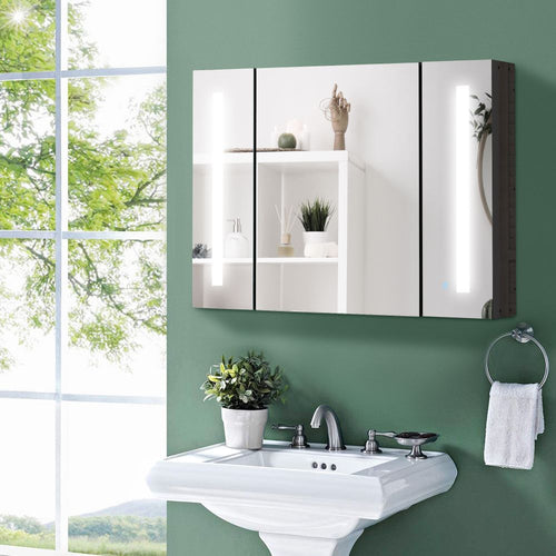 LED Illuminated High Gloss Black Bathroom Mirror Cabinet with Adjustable Shelves
