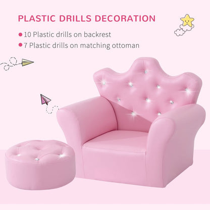 Delightful Kids Pink PU Leather Sofa Set with Free Footstool - Cozy Comfort!