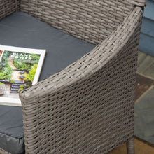 Load image into Gallery viewer, Stylish Grey Rattan 2-Seater Outdoor Dining Chairs with Cushions &amp; Armrests
