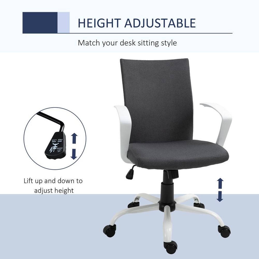 Ergonomic Dark Grey Linen Swivel Desk Chair - Adjustable & Comfortable Office Seat