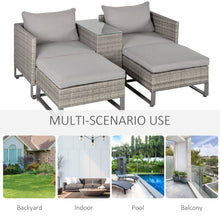 Load image into Gallery viewer, Versatile 5-Piece Rattan Sofa Set: Lounge, Bed &amp; Table in Stylish Grey
