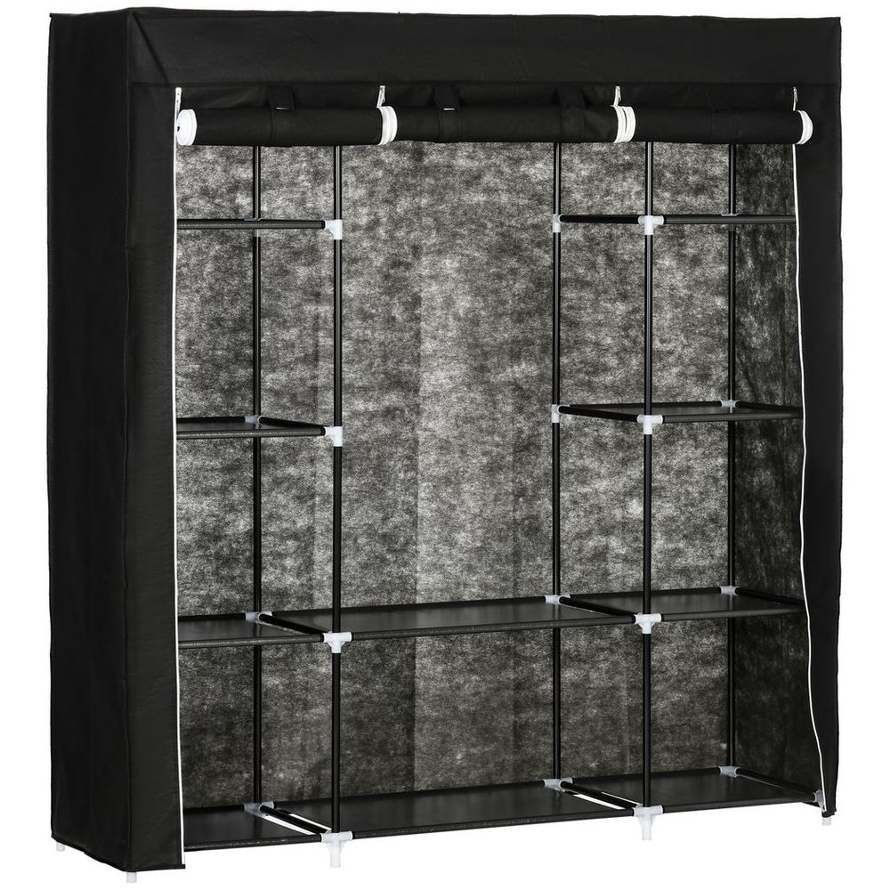 Portable Fabric Wardrobe with 10 Shelves & Hanging Rail - Stylish Storage Solution