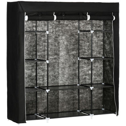 Portable Fabric Wardrobe with 10 Shelves & Hanging Rail - Stylish Storage Solution