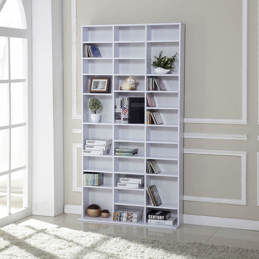Elegant HOMCOM Media Storage Shelf - Adjustable Wooden Display for DVDs & Books