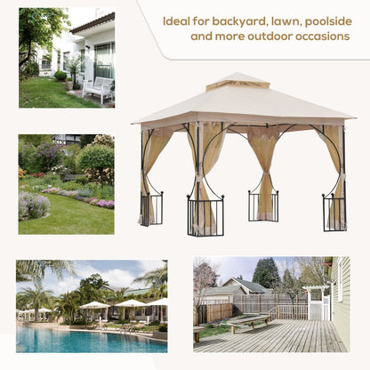 Durable 3m x 3m Beige Metal Gazebo - Waterproof & UV-Resistant Outdoor Shelter