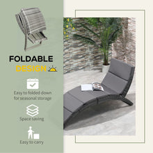 Load image into Gallery viewer, Outsunny Folding Rattan Wicker Sun Lounger with Cushion - Grey Paradise Awaits!
