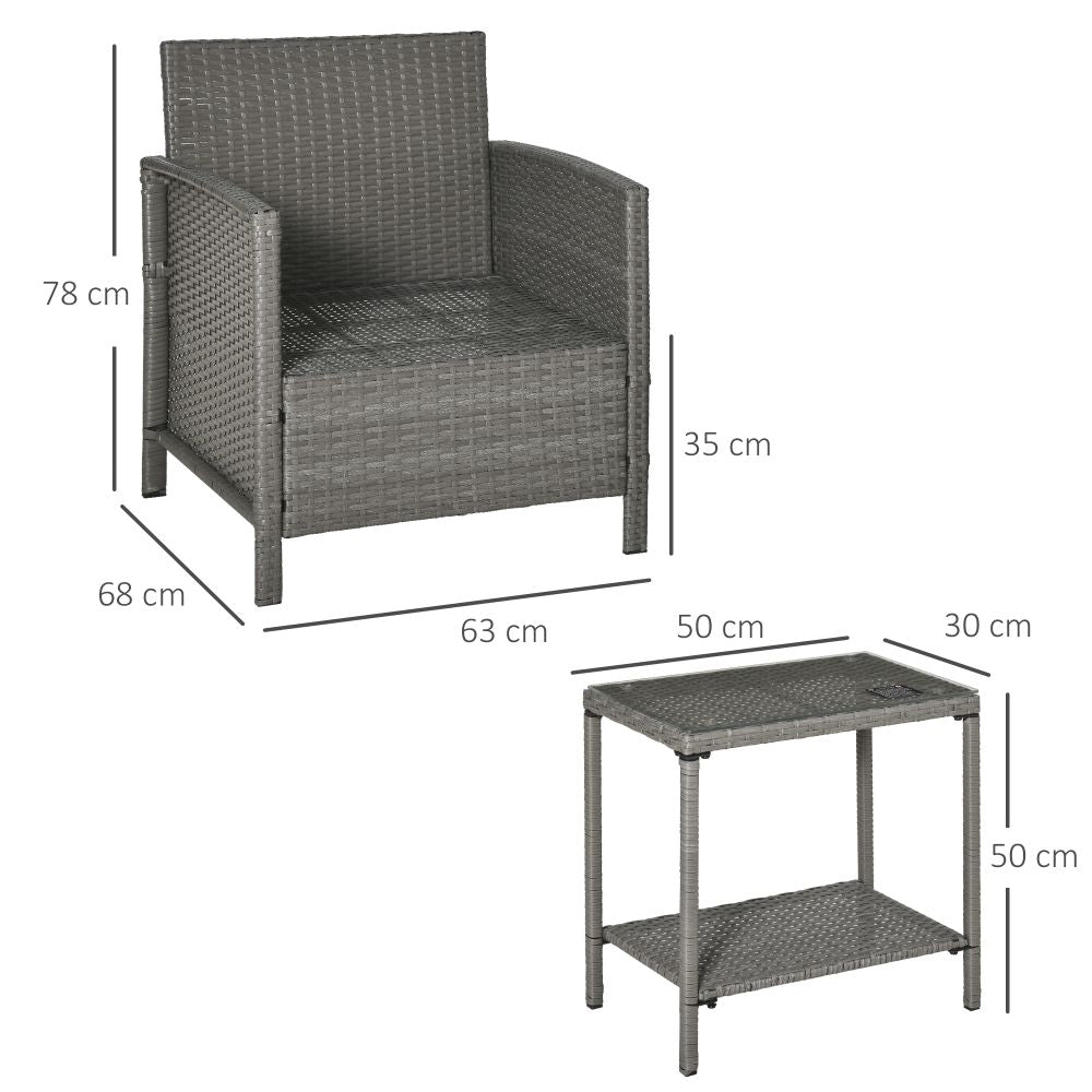 Chic Rattan 2-Seater Bistro Set with Cozy Cushions - Grey & Cream