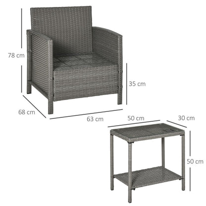 Chic Rattan 2-Seater Bistro Set with Cozy Cushions - Grey & Cream