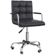 Load image into Gallery viewer, Stylish Mid-Back PU Leather Swivel Desk Chair with Armrests - Black
