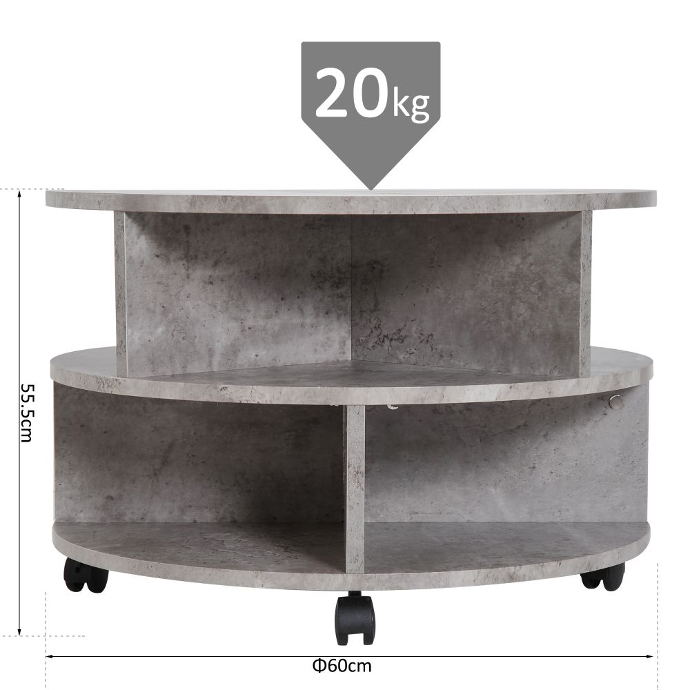 Modern 2-Tier Rolling Coffee Table - Stylish Cement Design & Versatile Storage