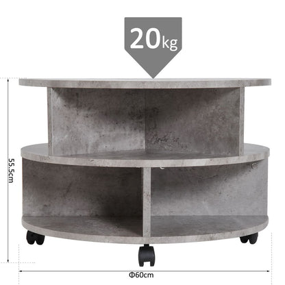 Modern 2-Tier Rolling Coffee Table - Stylish Cement Design & Versatile Storage