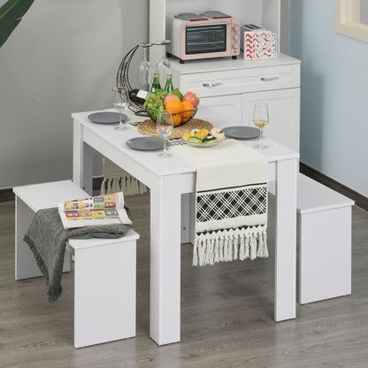 Modern White 3-Piece Particle Board Dining Set with Space-Saving Benches