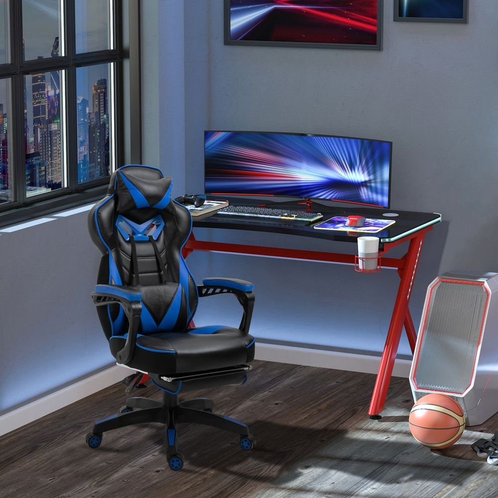 Ultimate Blue Ergonomic Gaming Chair with Reclining Footrest & Stylish Design