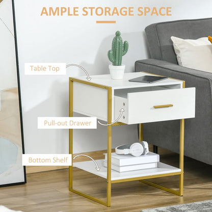 Chic Gold & White Nightstand with Drawer - Modern Storage Solution