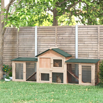 Deluxe Wooden Rabbit Hutch with Slide-Out Tray & Spacious Outdoor Run
