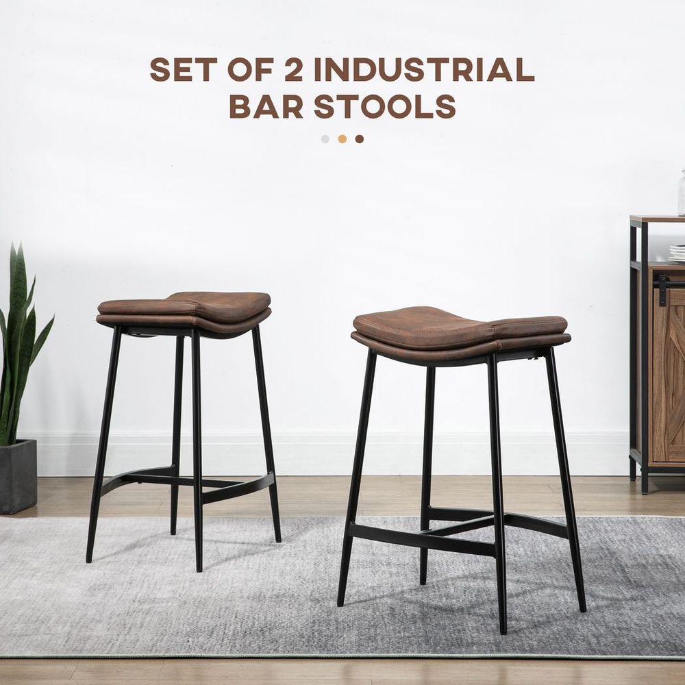 Set of 2 HOMCOM Curved Upholstered Breakfast Bar Stools - Industrial Elegance