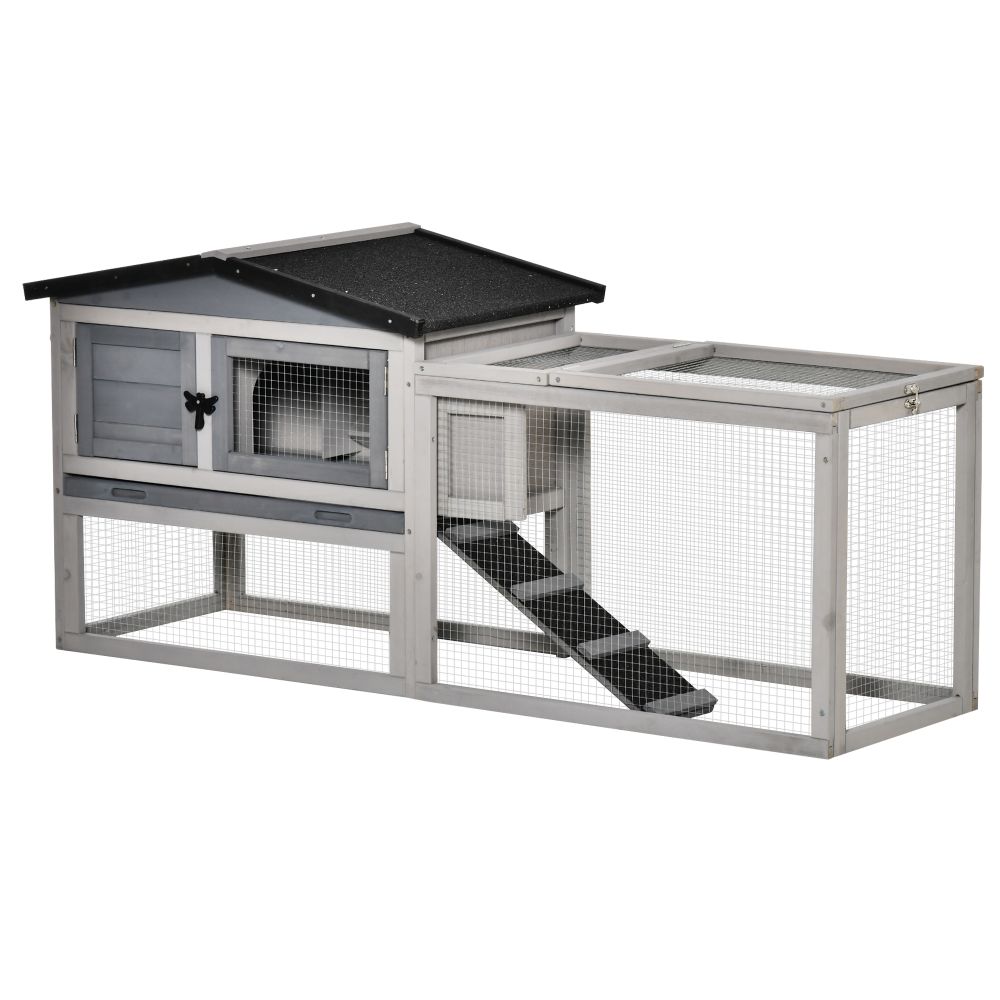 Deluxe 2-Tier Wooden Rabbit Hutch with Water-Resistant Roof & Easy-Clean Tray