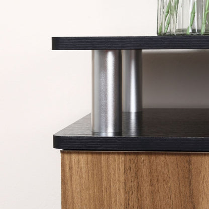 Modern Black & Walnut TV Cabinet Stand with Open Shelves & Storage Compartment