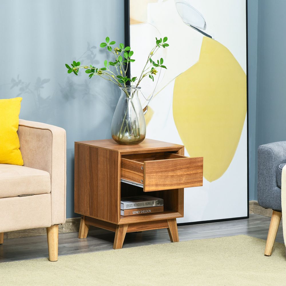 Stylish HOMCOM Bedside Table with Drawer & Shelf - Perfect Bedroom Organizer