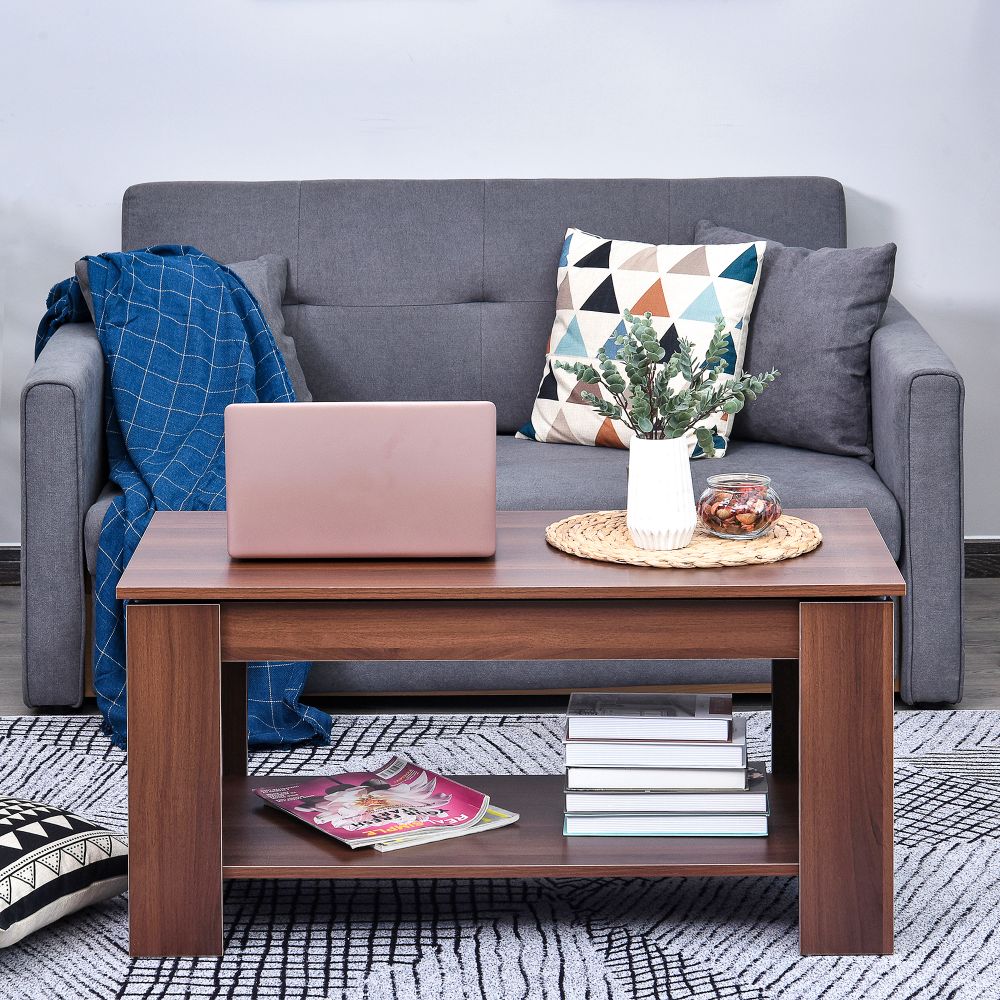 Stylish Lift-Top Coffee Table with Hidden Storage - Natural Wood Grain