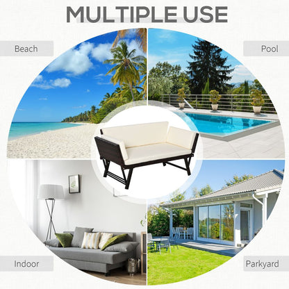 Outsunny 2-in-1 Rattan Convertible Sofa Daybed – Stylish Outdoor Relaxation