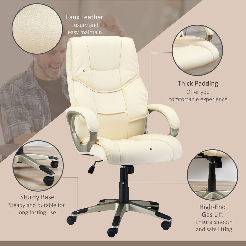 Elegant HOMCOM White Faux Leather Executive Office Chair - Comfort & Style!