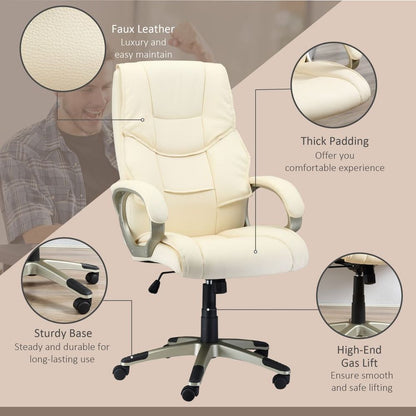 Elegant HOMCOM White Faux Leather Executive Office Chair - Comfort & Style!