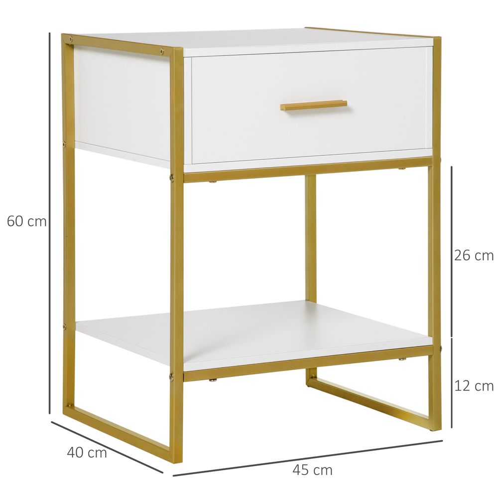 Chic Gold & White Nightstand with Drawer - Modern Storage Solution