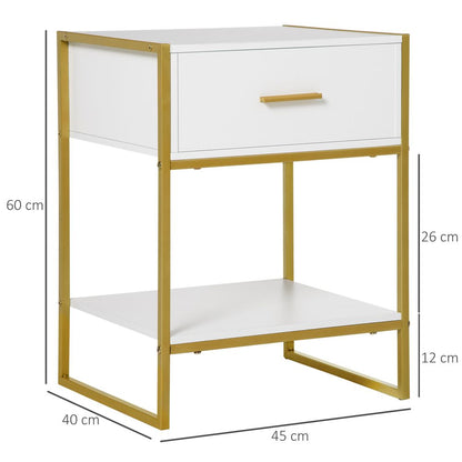 Chic Gold & White Nightstand with Drawer - Modern Storage Solution