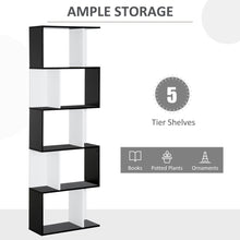 Load image into Gallery viewer, Stylish 5-Tier S-Shape Bookcase - Versatile Shelf &amp; Room Divider in Black
