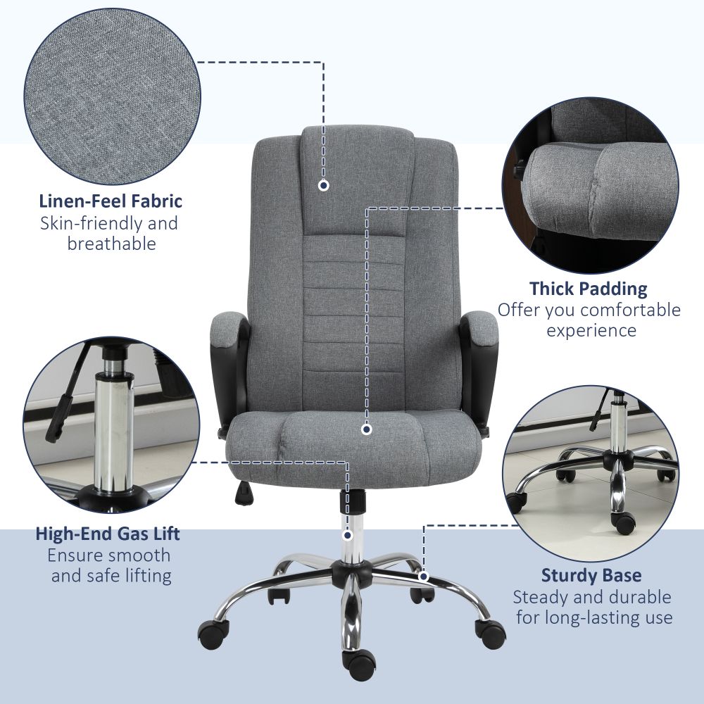 Vinsetto Executive Linen Office Chair: 360° Swivel, High Back & Adjustable Grey