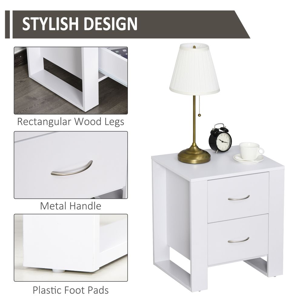 Elegant White 2-Drawer Bedside Table - Modern Storage Solution