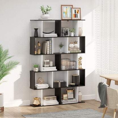 Stylish 5-Tier S-Shape Bookcase - Versatile Shelf & Room Divider in Black