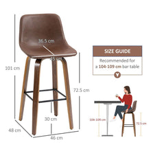 Load image into Gallery viewer, Retro Charm: HOMCOM Set of 2 Mid-Back Bar Stools with Wood Legs, Brown
