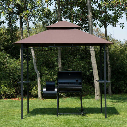 Outsunny 8ft Double-Tier BBQ Gazebo Tent with Shelves & Built-In Opener
