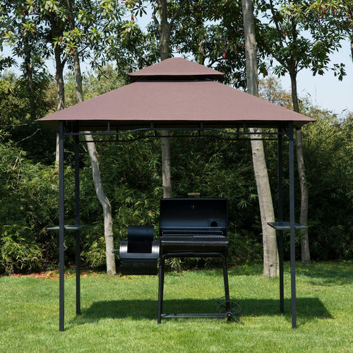 Outsunny 8ft Double-Tier BBQ Gazebo Tent with Shelves & Built-In Opener