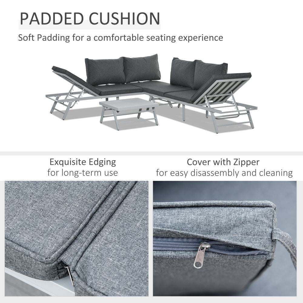 Versatile 3-Piece Garden Seating Set: Grey Convertible Sofa & Coffee Table