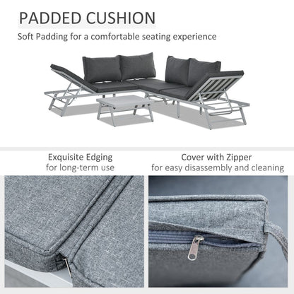 Versatile 3-Piece Garden Seating Set: Grey Convertible Sofa & Coffee Table