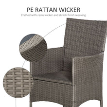 Load image into Gallery viewer, Stylish Grey Rattan 2-Seater Outdoor Dining Chairs with Cushions &amp; Armrests
