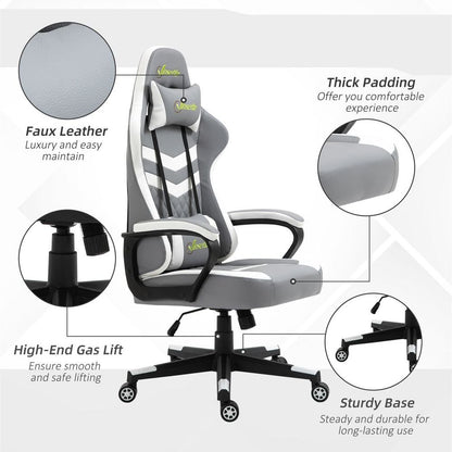 Pro Series Racing Gaming Chair - Ergonomic Comfort & Stylish Design in Grey/White