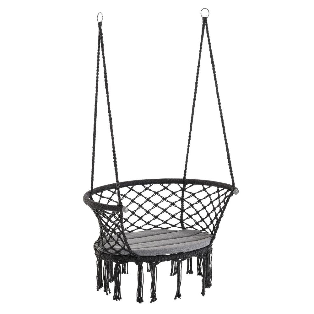 Elegant Macrame Hanging Hammock Chair - Cozy Dark Grey Swing for Relaxation