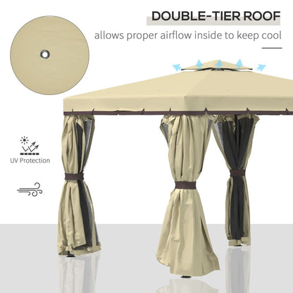 Elegant 3x3m Patio Gazebo with Water-Repellent Roof & Mosquito Net - Beige
