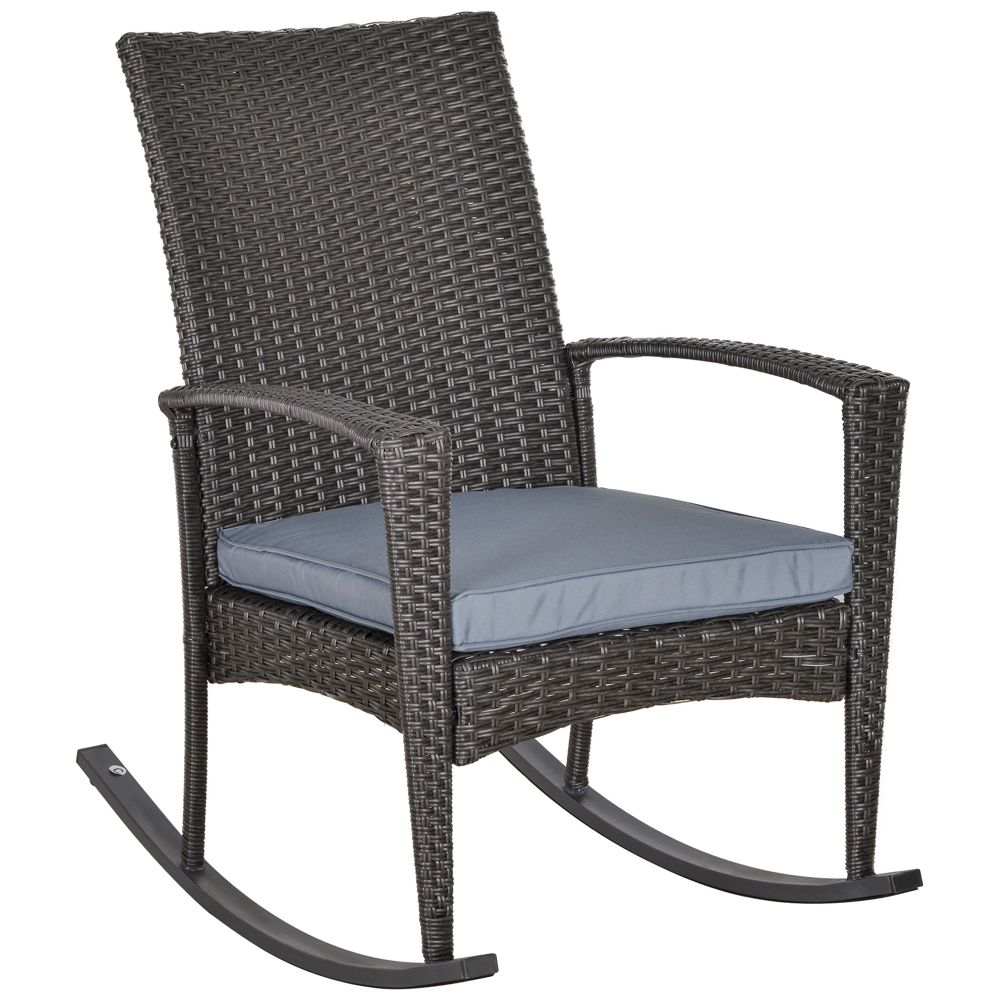 Outsunny Modern PE Rattan Outdoor Rocking Chair with Cushion - Grey Elegance