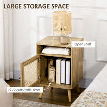 Load image into Gallery viewer, Rustic Elegance: HOMCOM Rattan Nightstand with Cabinet &amp; Shelf for Chic Spaces
