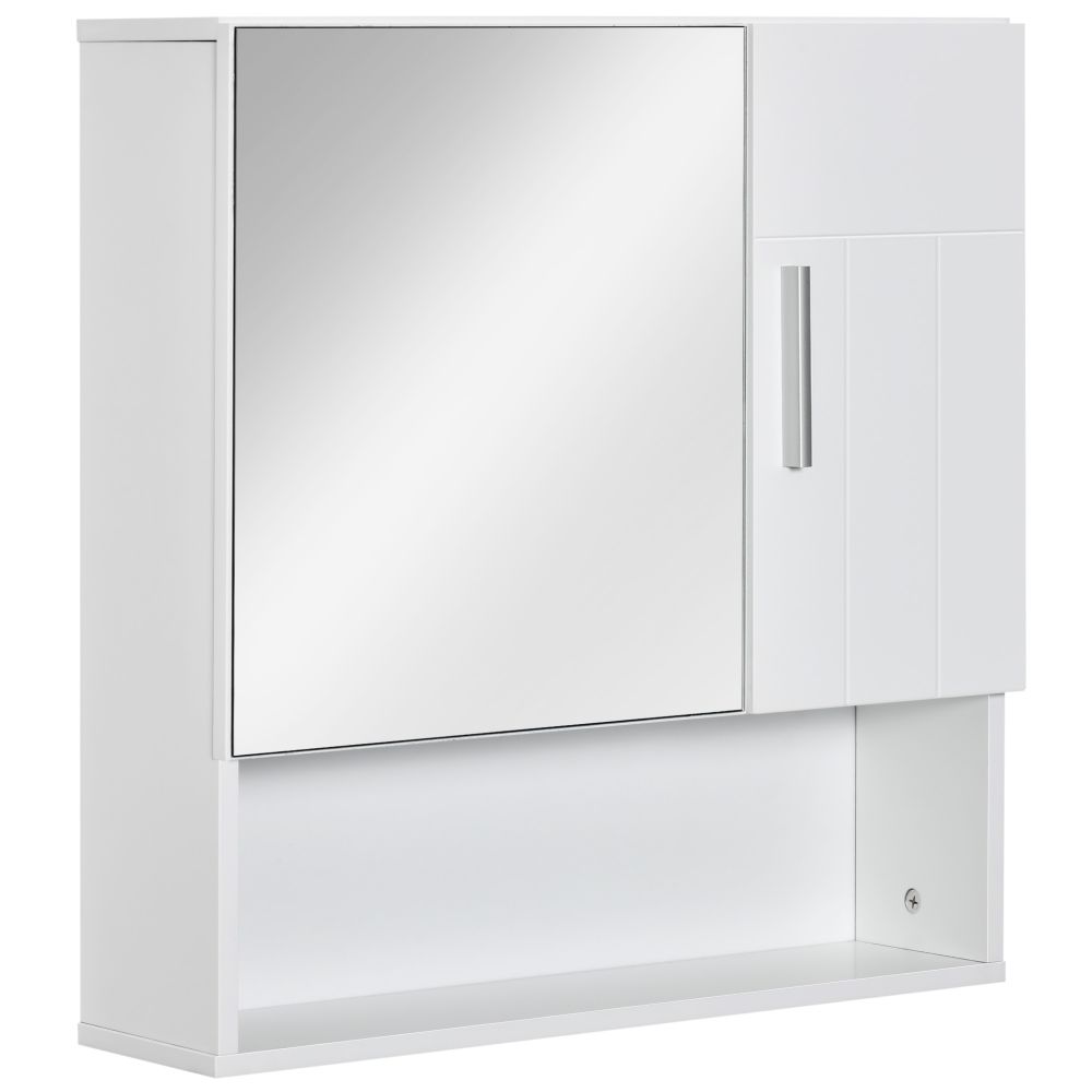 Elegant White Wall-Mounted Mirror Cabinet with Smart Storage & Soft-Close Door