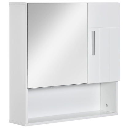 Elegant White Wall-Mounted Mirror Cabinet with Smart Storage & Soft-Close Door