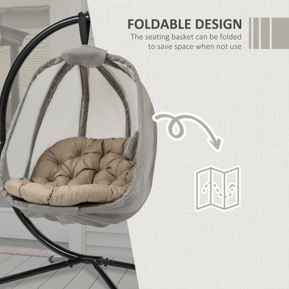 Cozy Khaki Hanging Egg Chair with Stand & Cushion – Perfect for Relaxation!